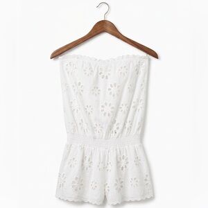 Victoria's Secret White Floral Eyelet Strapless Romper Swim Cover Up SMALL